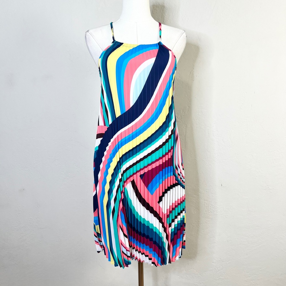 La Blanca Dress Swim Cover Up Size XS Multi Color Pleated Abstract Striped New